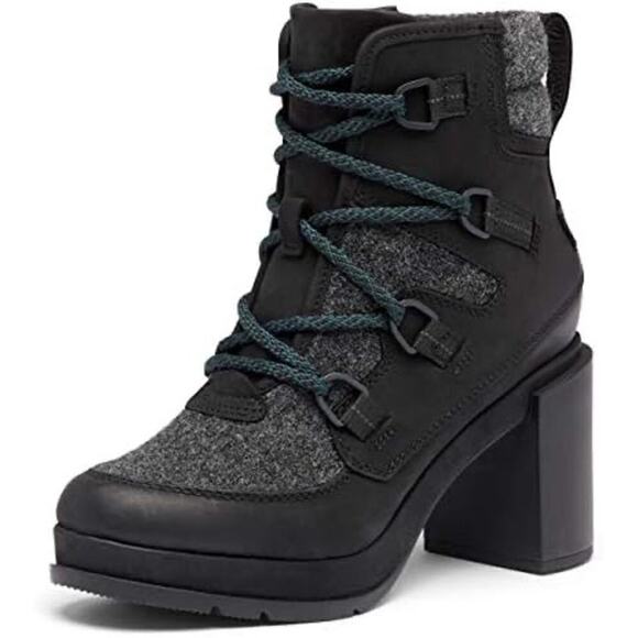 NWT Sorel Blake Lace Quarry Leather Black Heeled Bootie Ankle Boot Blue Size 9 - Picture 2 of 7